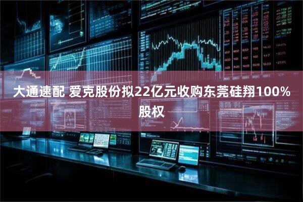 大通速配 爱克股份拟22亿元收购东莞硅翔100%股权